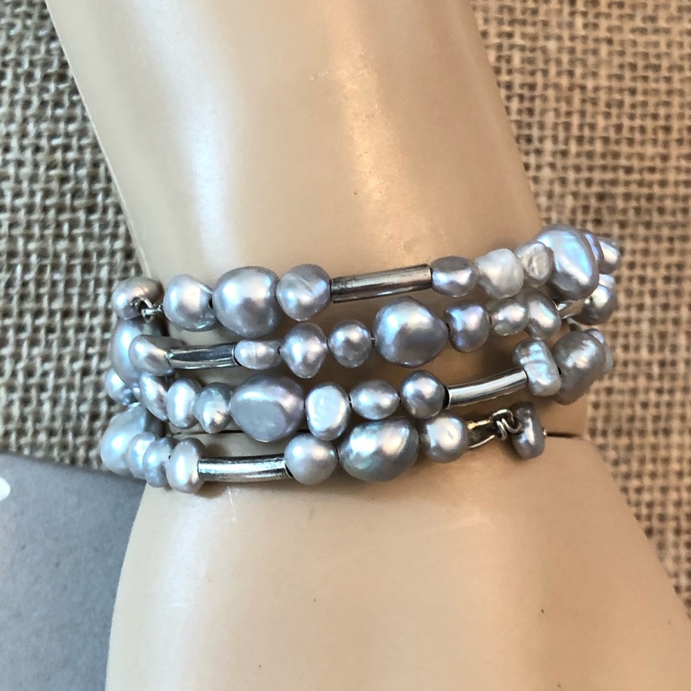 Silpada Sterling Gray Pearl Wrap Bracelet B2184
